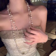 韩版镂空花朵珍珠项链长款秋冬时尚百搭毛衣链服装配饰玫瑰花挂件