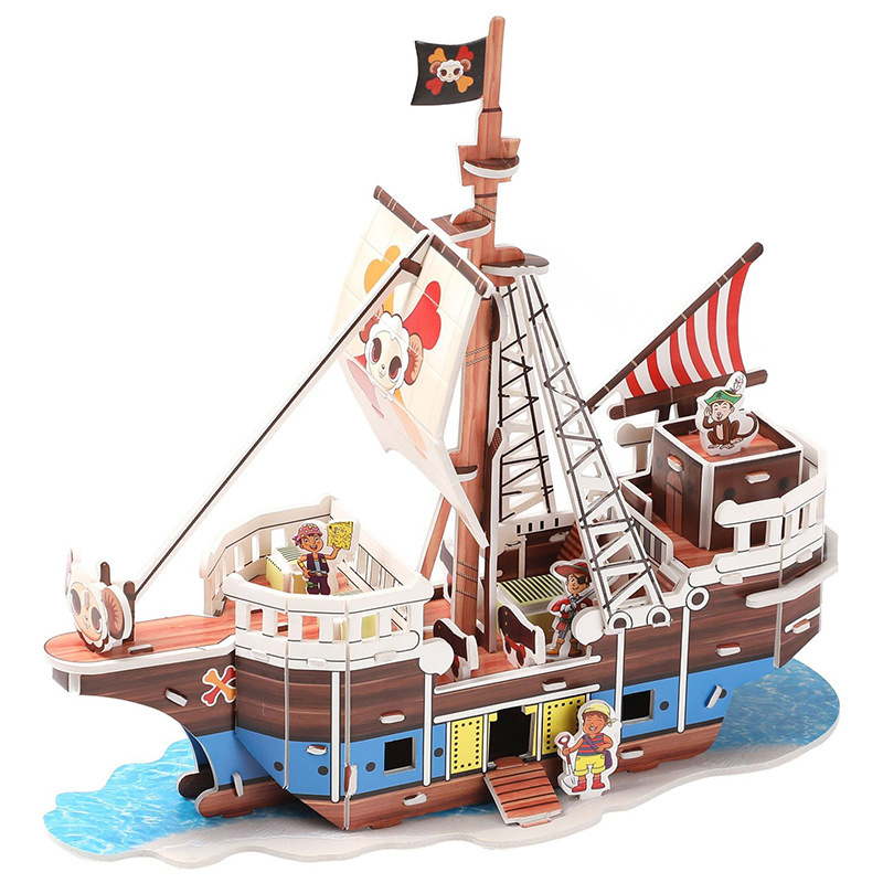 Plus size cartoon Q version pirate ship model 3d three-dimensional jigsaw puzzle paper puzzle block children's educational toys Plus size cartoon Q version pirate ship model 3d three-dimensional jigsaw puzzle paper puzzle block children's educational toys