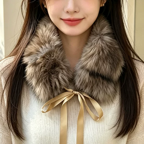 2026 New Model Faux Fox Fur Tie-Back Scarf Winter Warm Fur Collar Neck Warmer Windproof Faux Collar Plush Neck Warmer