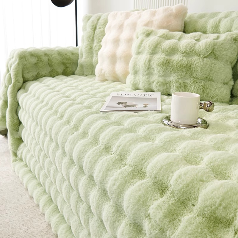 Nuevo conejo en línea cojín de sofá de peluche invierno engrosado anti-deslizante cojín de sofá cubierta de sofá cubierta de piel al por mayor