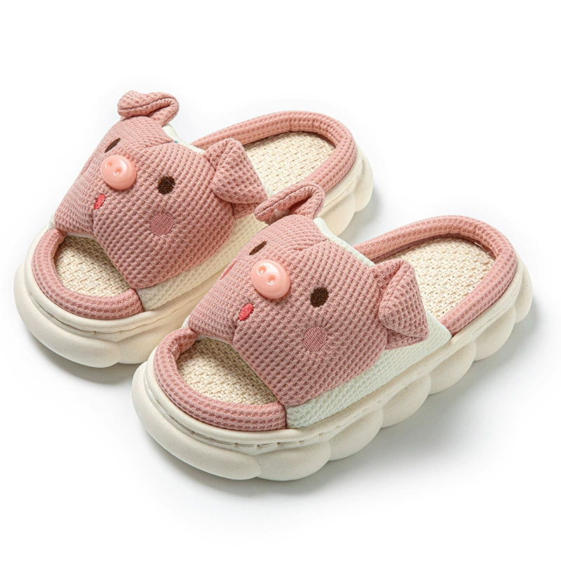Дети утолщенные ПВХ в помещении и на дому мужчины и женщины милые мультяшные поросята льняные летние холодные тапочки
