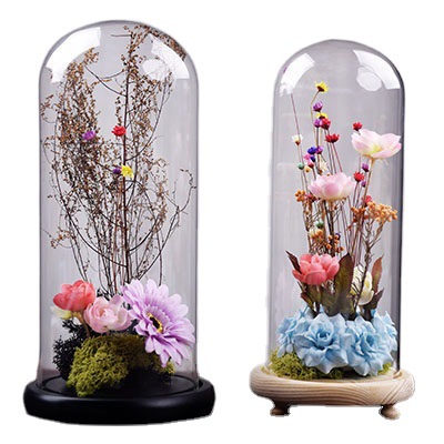 Cubierta de vidrio creativa flor eterna DIY paisaje cubierta de polvo micro paisaje caja de visualización personalizable fábrica al por mayor