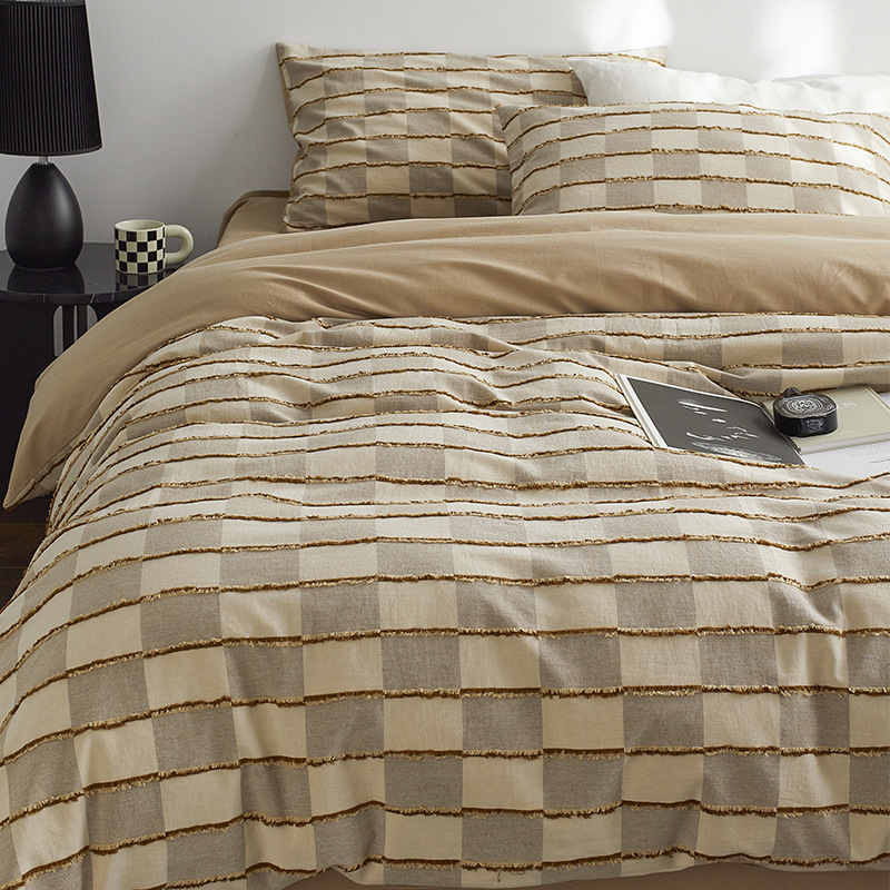 Geometric Aesthetic Cotton Yarn-Dyed Jacquard Soft and Skin-Friendly Bedding Four-Piece Set Pure Cotton Cut Quilt Cover Bedding