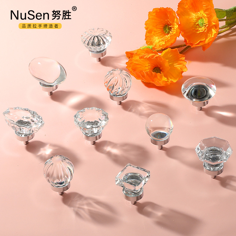 Exquisite crystal small handle for export, brass base with chrome plating, transparent wardrobe, modern minimalist drawer cabinet door handle