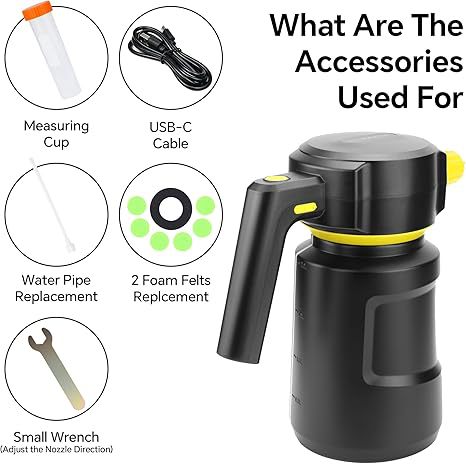 Car Wash Electric Foam Sprayer, Wireless Charging, One-Click Foaming, Household Handheld High-Pressure PA Sprayer, 2L, Hands-Free Foaming