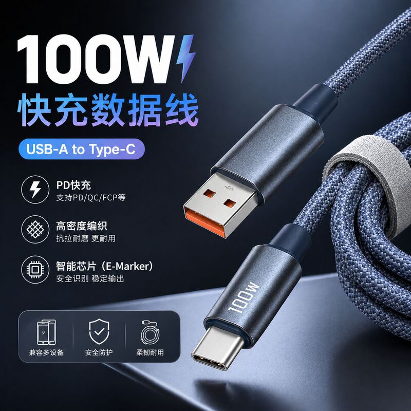 USB Data Cable a to Type-C Braided Charging Cable, Universal Fast Charging Cable for Android Phones, Durable, Ce Certified by the Manufacturer