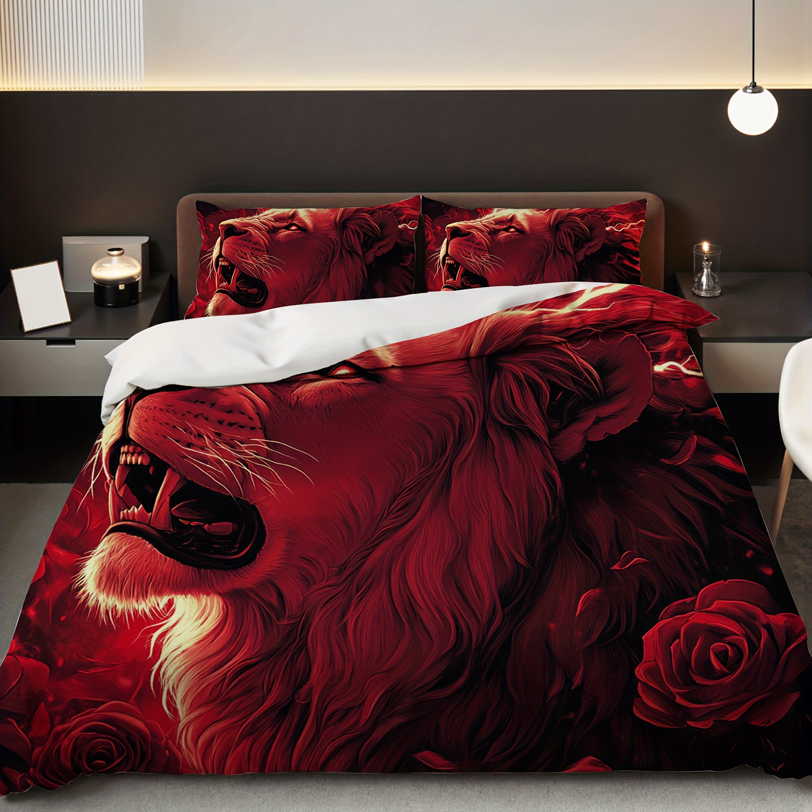 TEMU / JIT abrasión digital impresión cama colcha de cama pro-piel kit textil casero frío negro patrón de león fábrica fuente