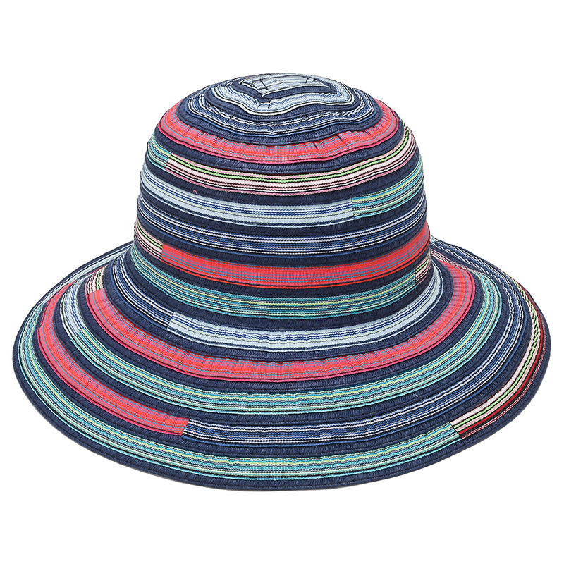 Cotton Material Stripe Pattern Women's Beach Stripe Big Eaves Straw Hat