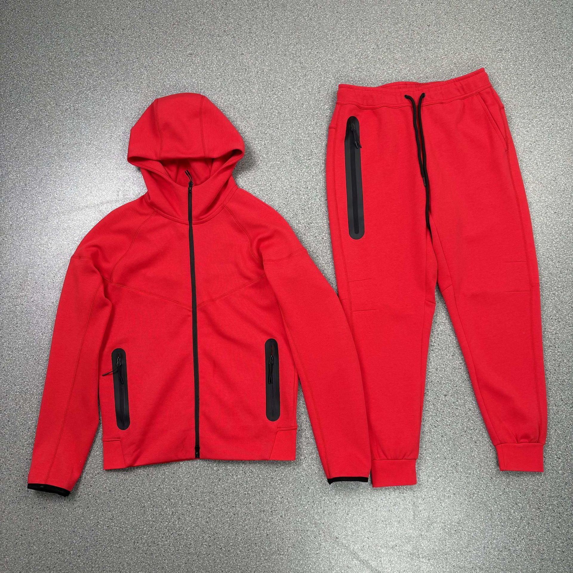 Traje deportivo de algodón de aire traje deportivo de hombre manga larga chaqueta con capuzas de color con cremallera prensada pantalones de seguridad