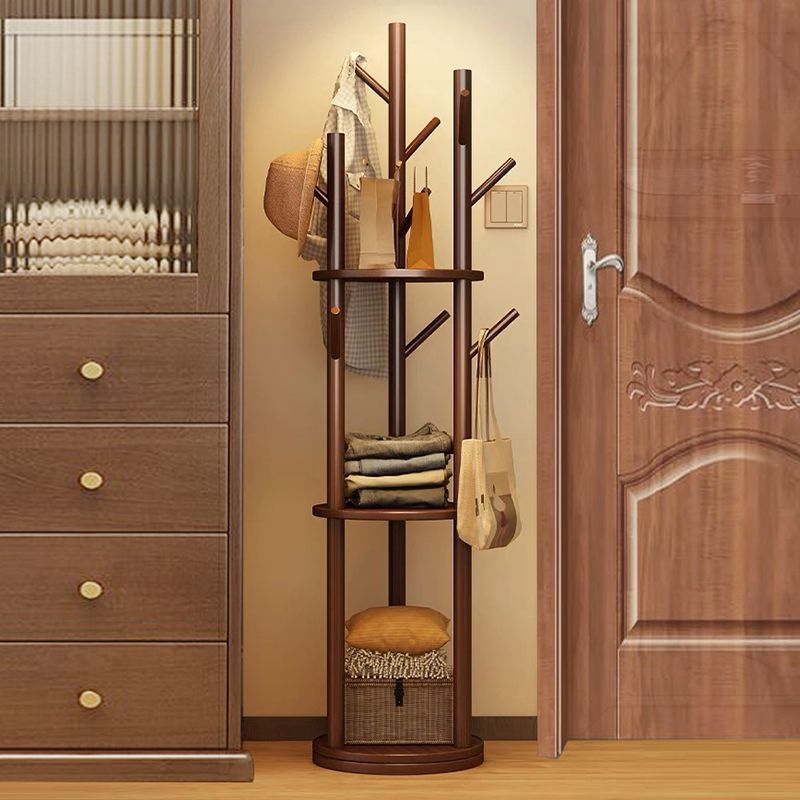 Solid Wood Clothes Hanger Rotating Coat Rack Floor-Standing Bedroom Home Entrance Living Room Bag Rack Vertical Small Storage Rack