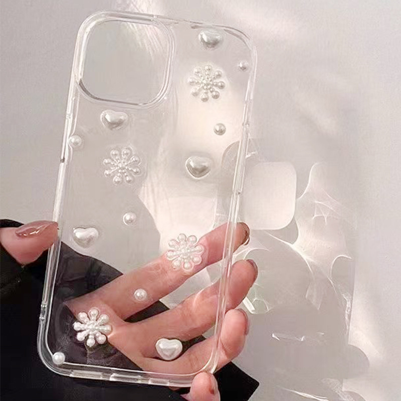 El paquete de copos de nieve de perlas tridimensionales INS love Pearl es adecuado para el soporte antideslizante del teléfono móvil Apple huawei.