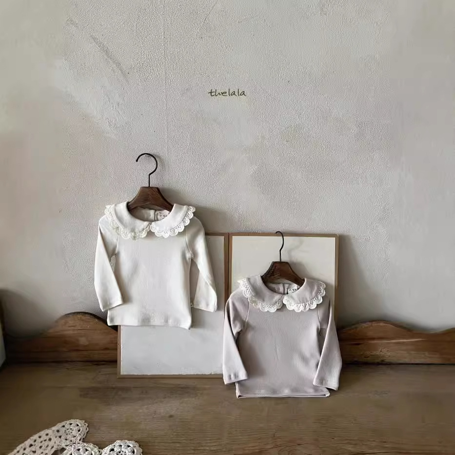 Ropa de otoño e invierno para bebés y niños pequeños, ropa de otoño e invierno para niñas, ropa infantil de estilo coreano, camisa básica con forro polar de encaje para niñas