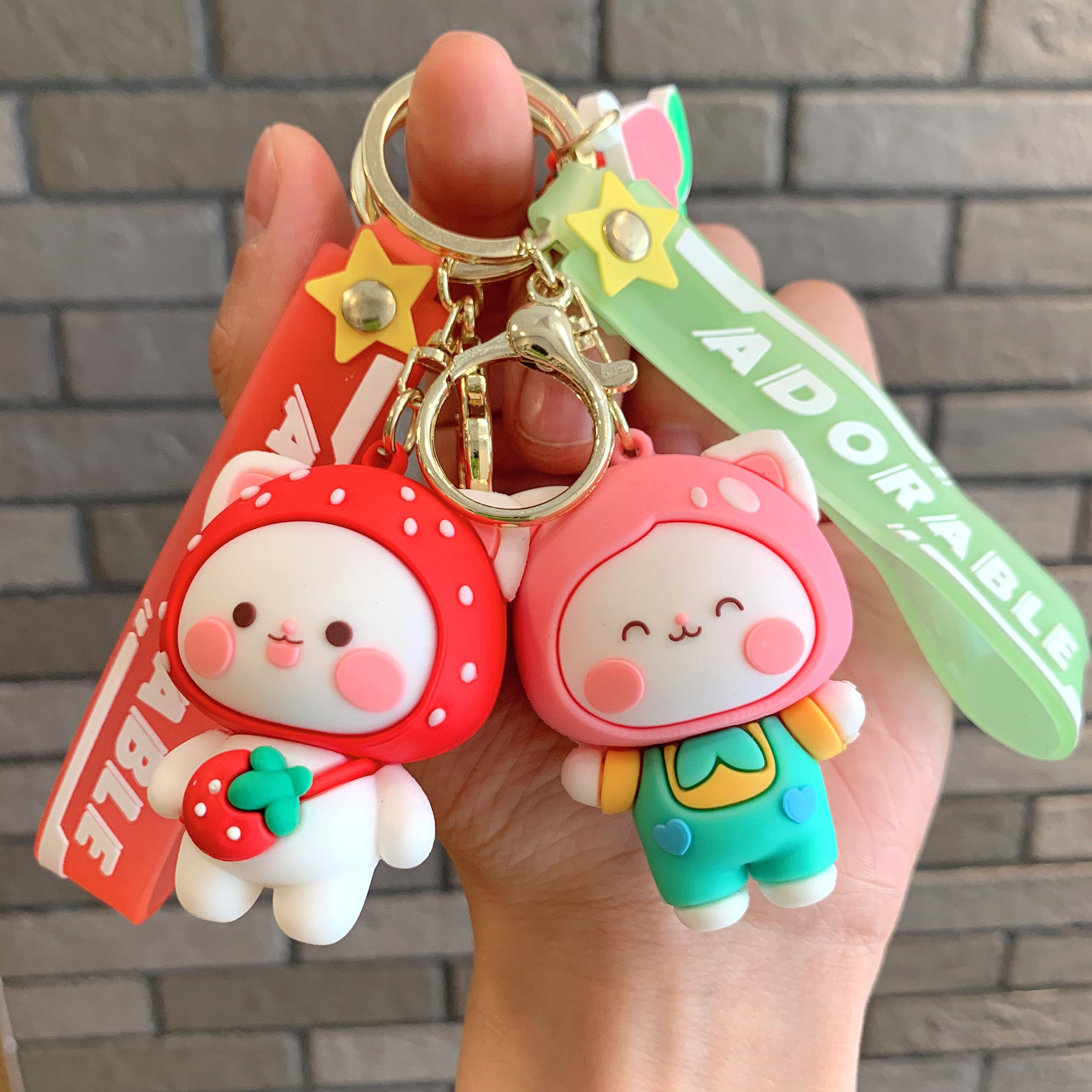 Lovely Fruit Cat Keychain Cartoon Doll Colgante Car Keychain Colgante Bolso de pareja Colgante Regalo