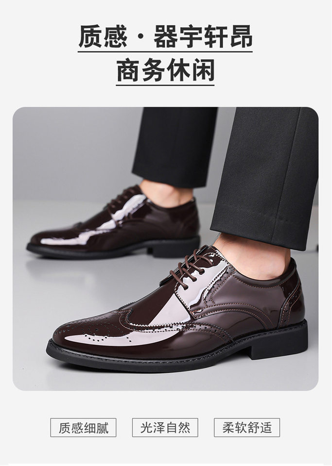 Giày tây nam da bóng kiểu Brogue khắc họa tiết mũi nhọn buộc dây — giày màu nâu, giày đen chi tiết 6