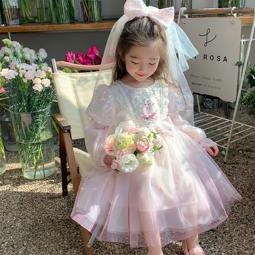 Girls Princess Dress 2024 New Lolita Baby Spring and Autumn Girls Children's Clothing Spring Skirt Children's Dress