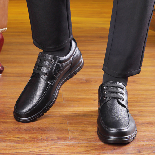 Autumn men's leather shoes, genuine leather middle-aged dad's shoes, round-toe breathable soft leather large size casual middle-aged and elderly men's shoes