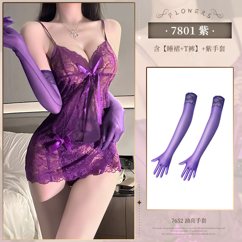 ◆ 레이스 팬텀 ◆ 보라색 [잠옷 T 바지] 보라색 장갑