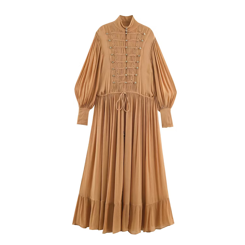 2026 LP mature and sophisticated style niche high-end single-breasted shirt dress for women, long-sleeved, waist-cinching, slimming, elegant