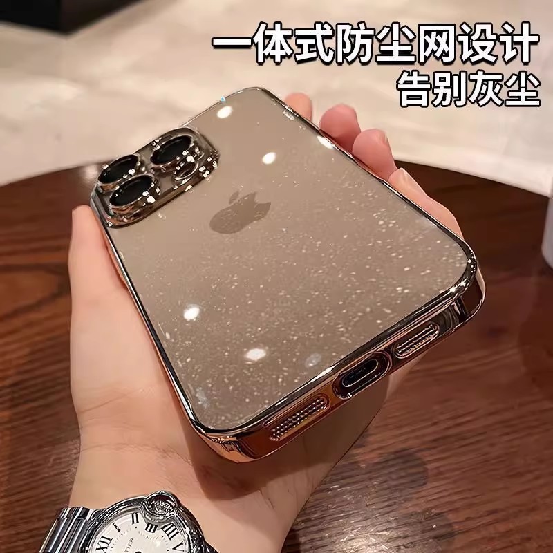 不发黄透明PC适用iPhone17手机壳电镀星空闪粉镜头膜苹果16保护套|undefined