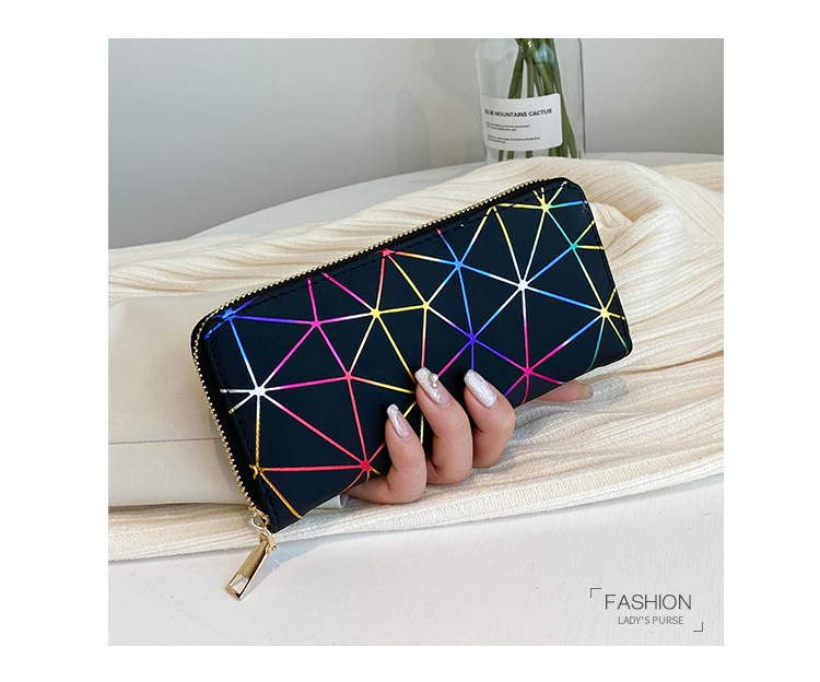71g Weight Polyester Lining Material Zipper Closure Type Long Wallet Bags Type Shopping Occasion Pu Leather Material Stripe Pattern All Seasons Season Women'S Gender Fashion Style Square Shape Women's Stripe Pu Leather Zipper Wallets