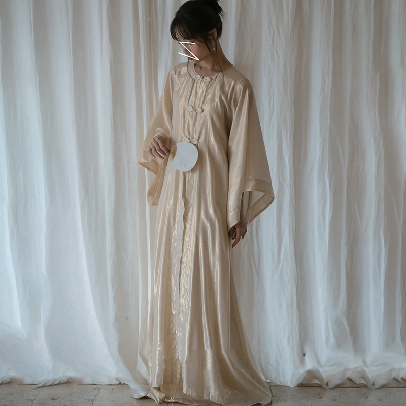 In-Stock New Chinese-Style National Fashion Glossy Buckle Irregular Modified Cheongsam Loose Comfortable Morning Robe Dress Long In-Stock New Chinese-Style National Fashion Glossy Buckle Irregular Modified Cheongsam Loose Comfortable Morning Robe Dress Long