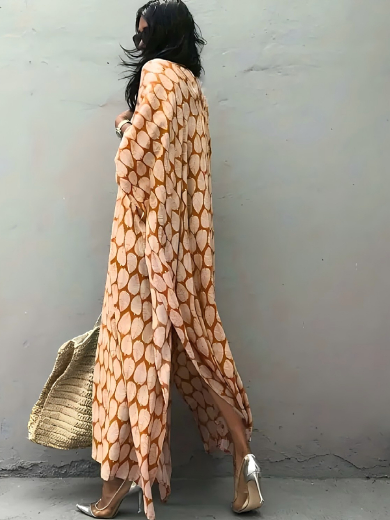 Hojas transfronterizas impresión camisa de playa vestido de vacaciones de playa vestido de manga de murciélago bikini exterior M0007