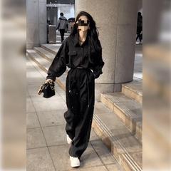 2025秋款新款欧货时尚炸街黑色烫钻衬衫又a又飒气质显瘦套装女