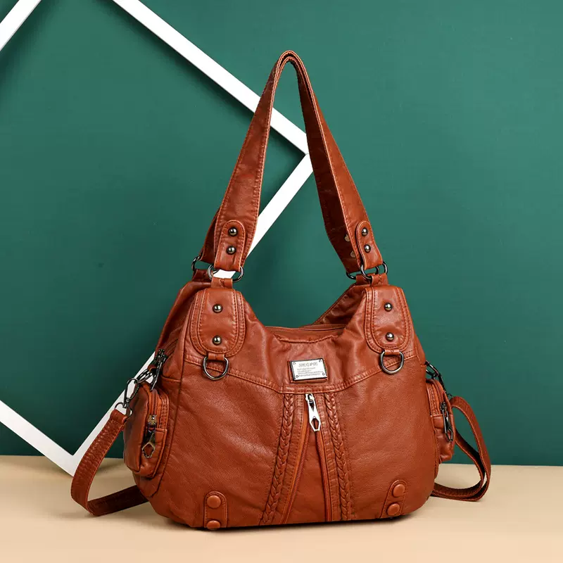 欧美水洗皮女包单肩包2021新款软皮中年女士背包实用单肩斜挎包包