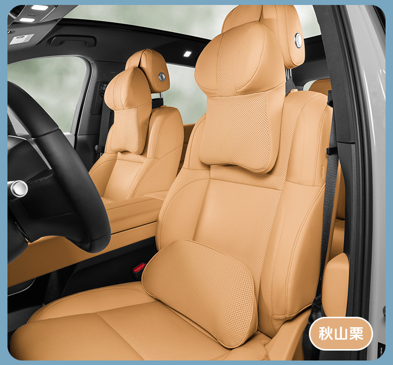 Pu Nappa Leather Car Headrest Memory Foam Breathable Rebound Car Seat Backrest Four-Season Universal Lumbar Pillow