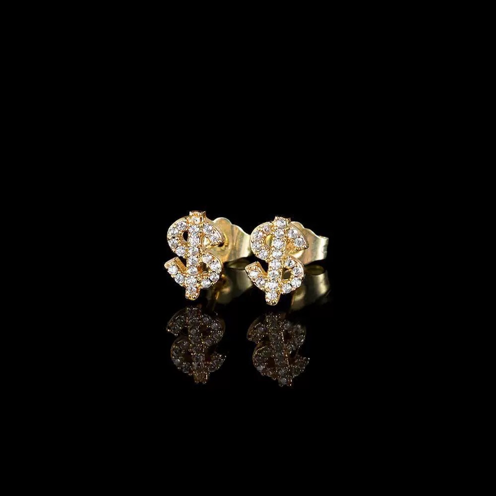 Dollar Sign Earrings For Men With High End Zircon Hip Hop Style_voghion.com