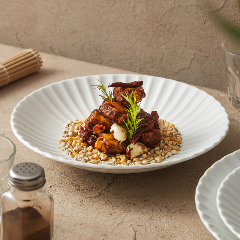 Dehua White Porcelain Round Plate Tableware Plate for Home Use, High-End Creative Hotel Restaurant Bowl and Plate, Western-Style Plate, Shallow Plate