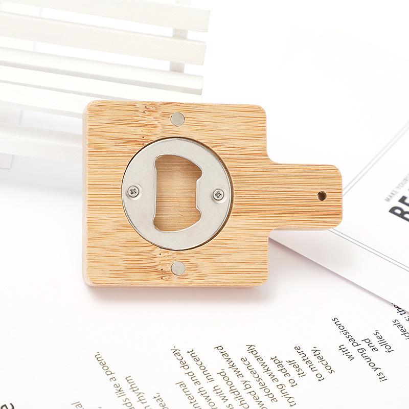 Открывалка для бутылок с бамбуковой ручкой, квадратная железная 6,5*8,5