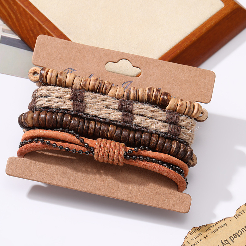 Europa y los Estados Unidos simple conjunto de pulseras retro diy tejido pulseras de cuero pulseras de cuero pulseras de cordón de cáñamo para hombres pulseras de piel