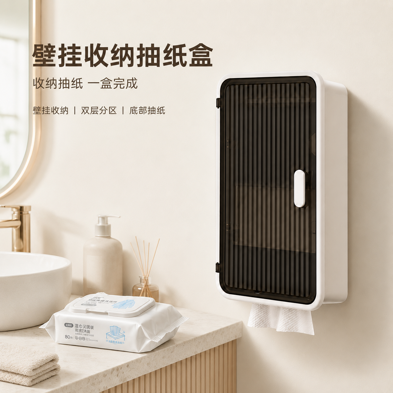 Bathroom toilet paper holder, no-drill wall-mounted toilet paper storage rack, waterproof bathroom tissue box for sanitary napkins and tissues