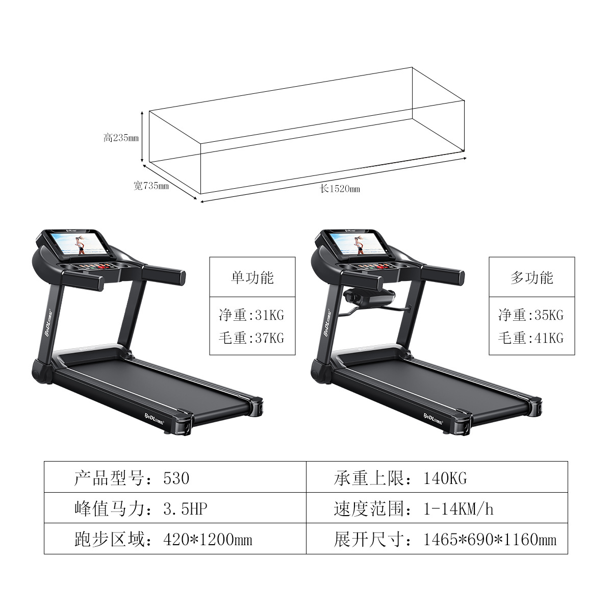 Cinta de correr Bedra 530, modelo doméstico, pequeño, plegable, multifuncional, para caminar, equipo de fitness deportivo silencioso