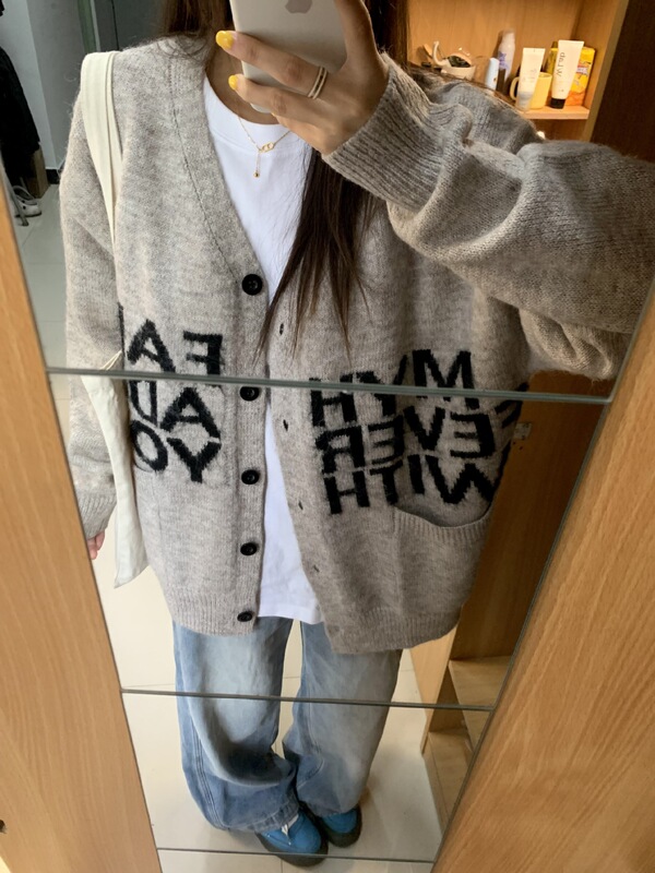 美式复古v领针织开衫女秋冬慵懒风毛外套早秋季穿搭宽松外搭上衣|undefined