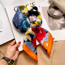 春秋70丝巾方巾高级感 韩系时尚百搭职业仿真丝小领巾复古印花丝