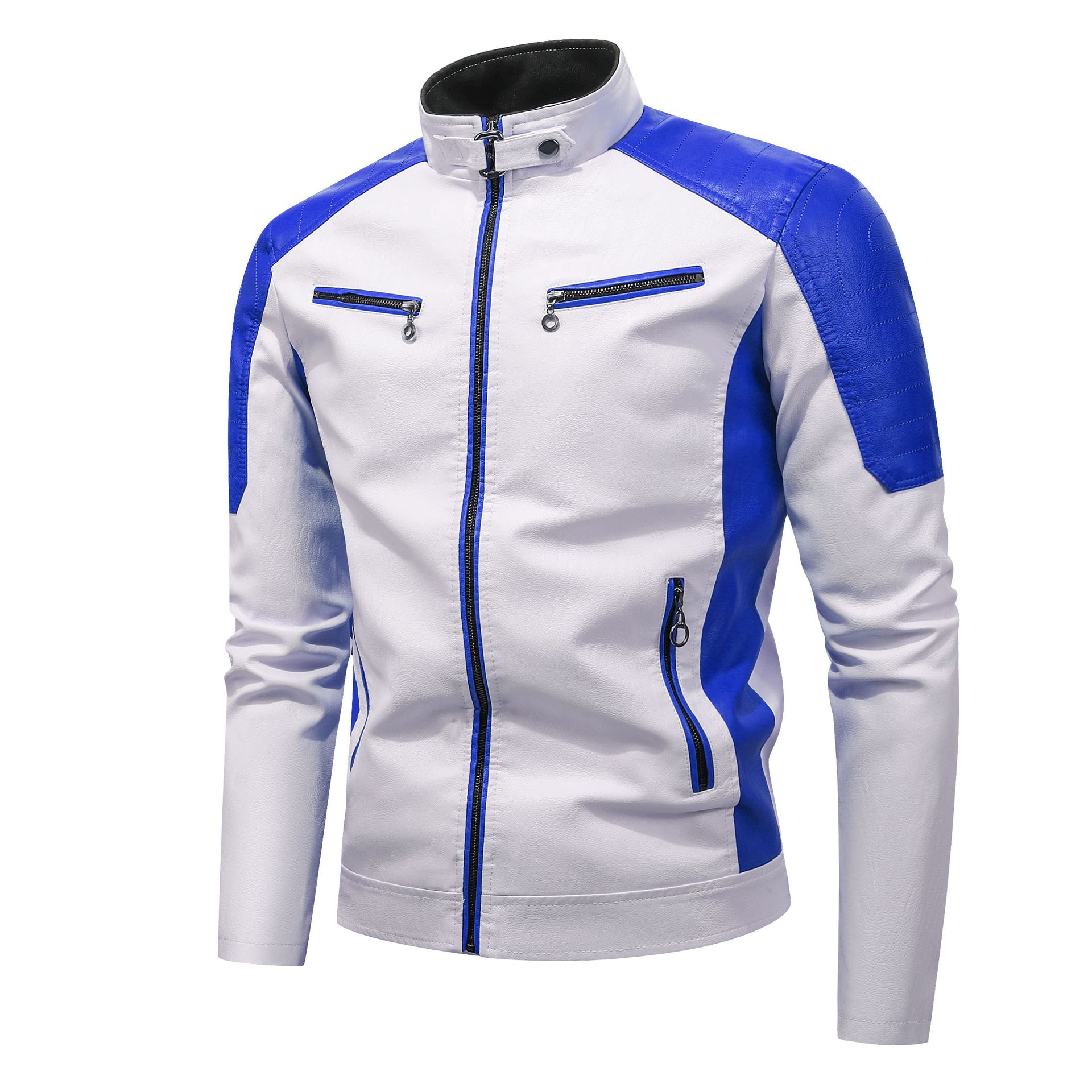 2026 primavera y otoño locomotora casual chaqueta de cuero empalmado chaqueta de cuero de moda masculina de collar retró cálida chaqueta de cuero