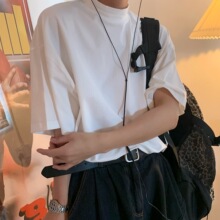 23夏季新款纯色t恤男半高领短袖潮流ins五分袖打底衫上衣ins风
