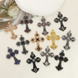 跨境热卖复古十字架吊坠单坠 合金镶钻DIY饰品配件项链手链挂件