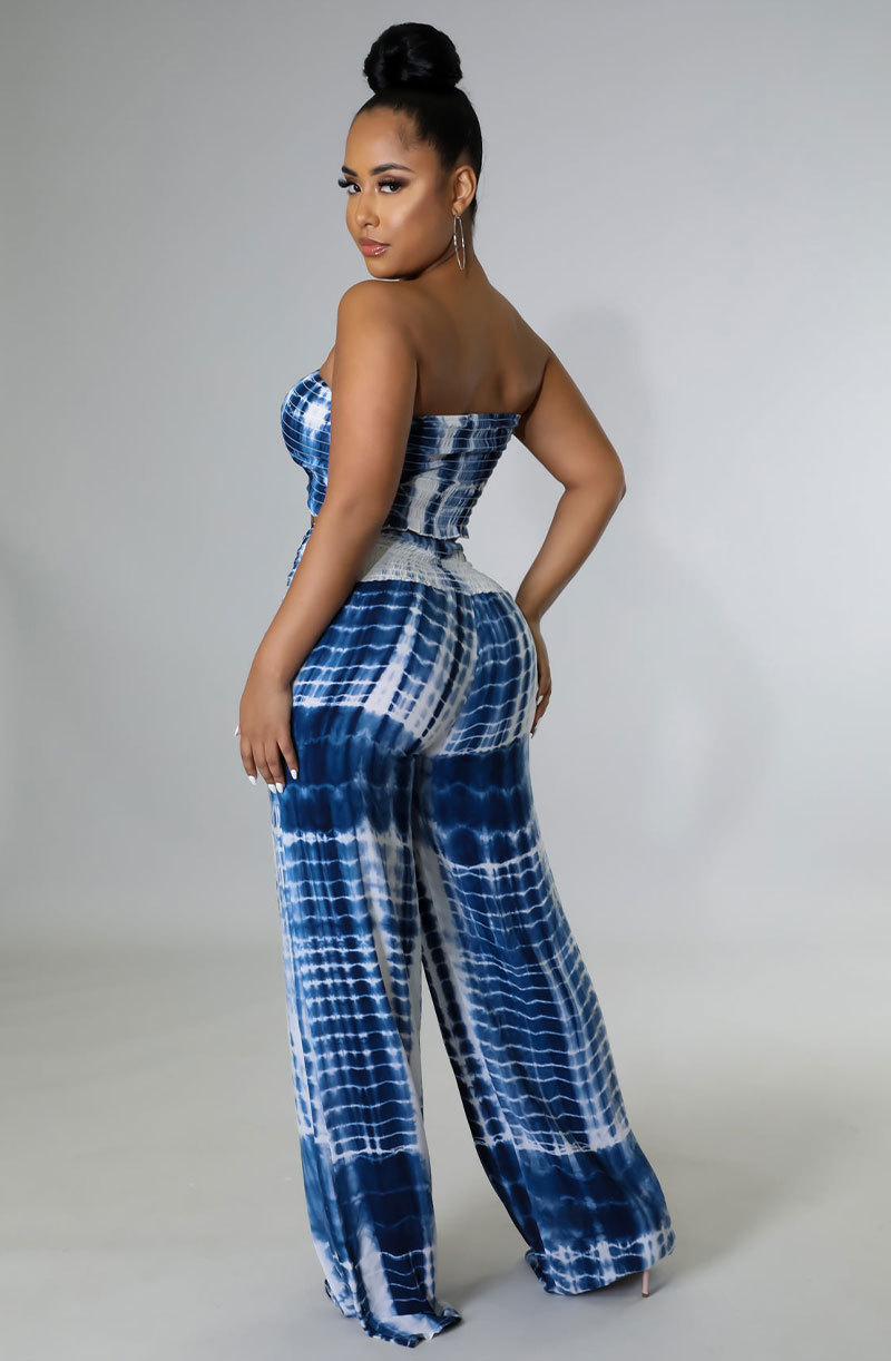 color printed crop tube top wide leg pants two-piece set NSXHX127644