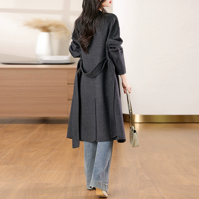 Пемисезонное двустороннее длинное модное шерстяное пальто, свободный крой