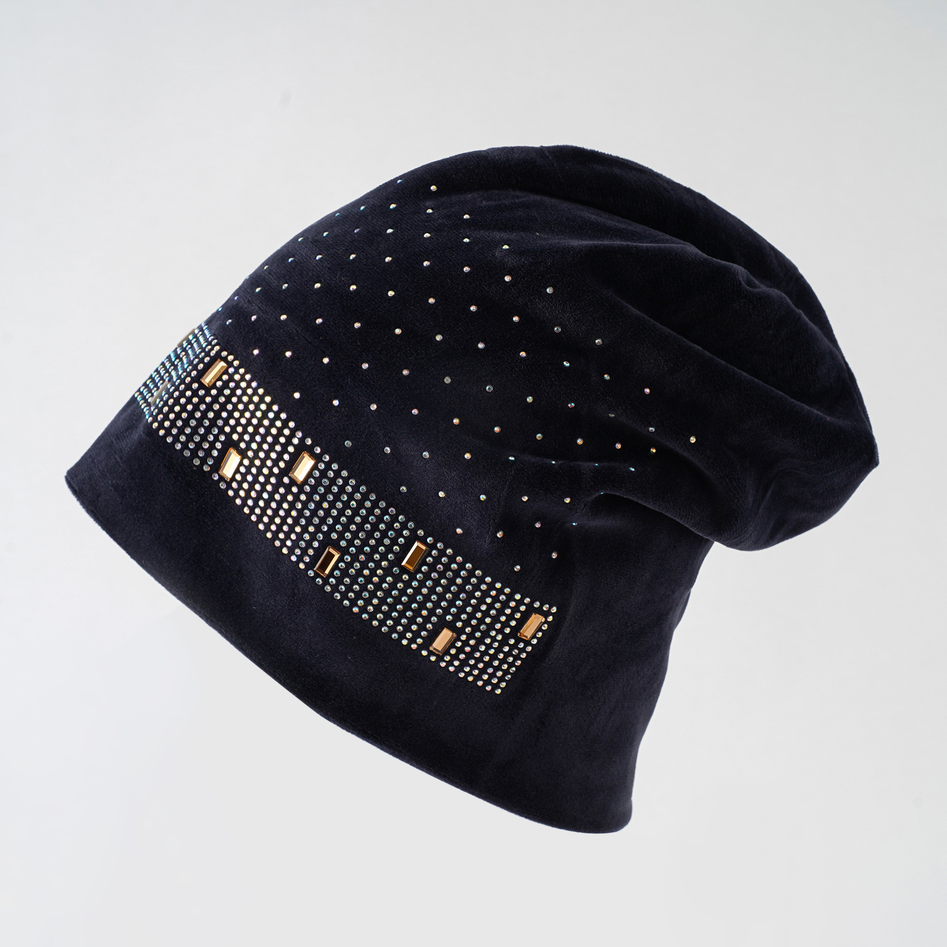 Europa y América caliente rhinestone chenille mujer invierno a prueba de viento suéter sombrero monocromo caliente sombrero de punto sombrero de pila