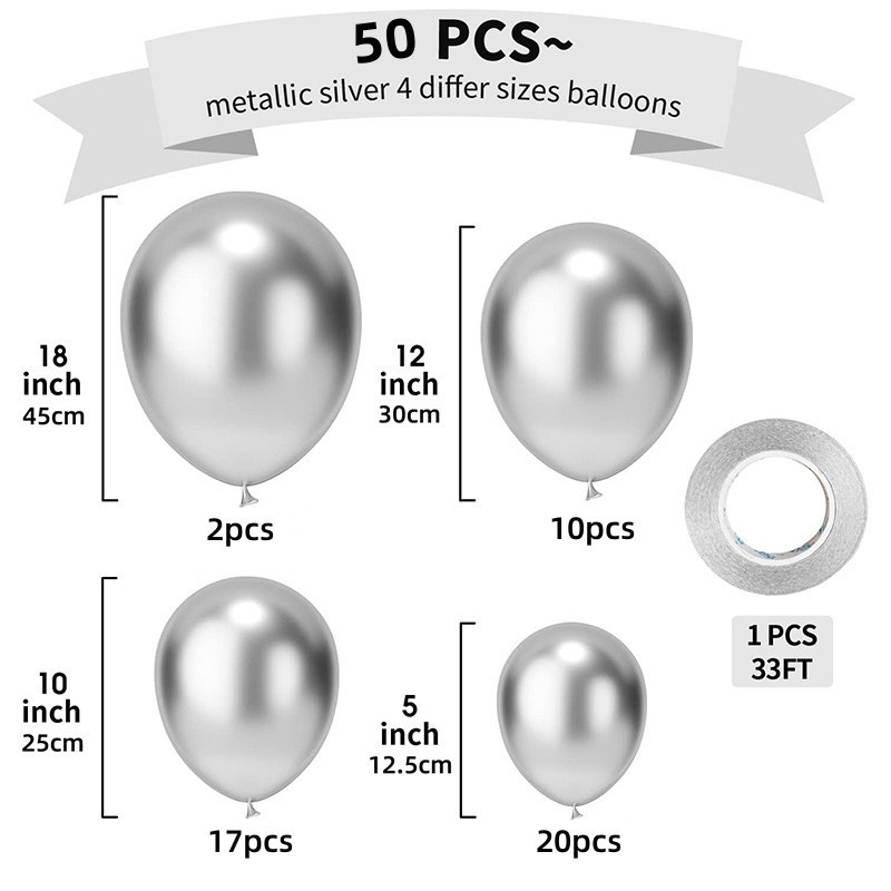 5 Zoll 10 Zoll 12 Zoll Metallic Silber Latex Ballon Haufen Silber Kombination Geburtstag Hochzeit Party Dekoration_voghion.com