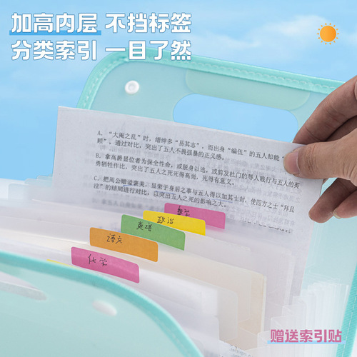 Vertical edged accordion bag pp translucent folder portable briefcase student test paper business office file bag