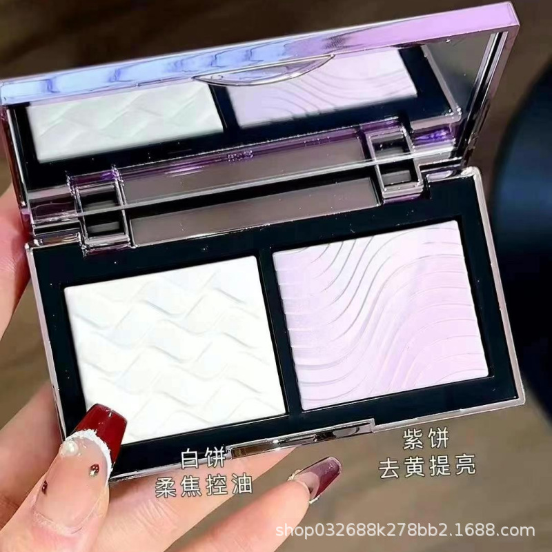跨境外贸明通版M家彩妆双色紫白粉饼生姜高光修容盘粉饼批发代发|undefined