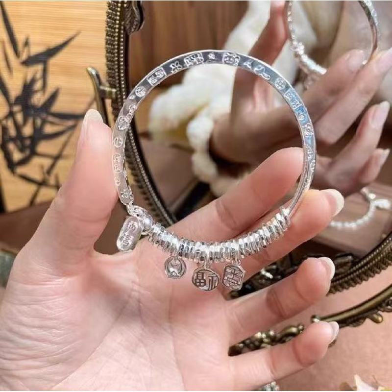 新品平安招财盘缠开口手镯 小众个性百搭宫廷复古新中式厂家批发|undefined