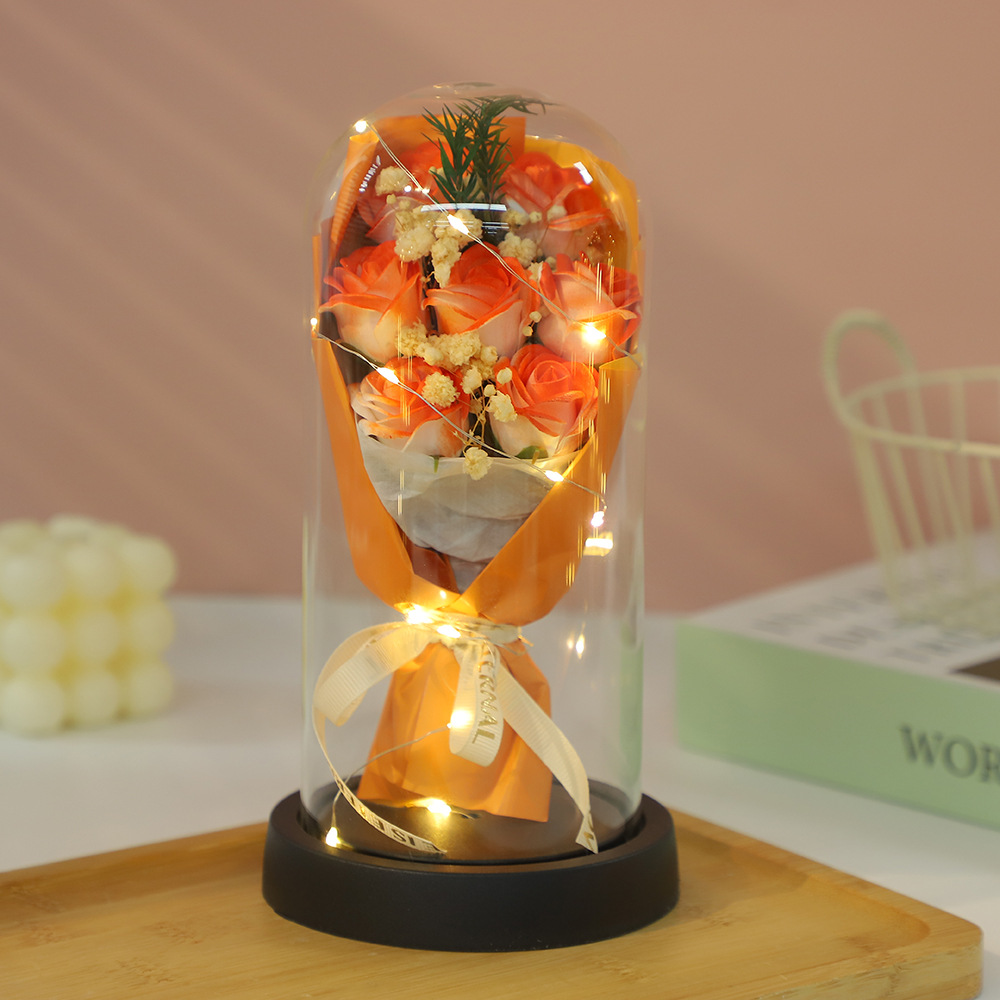 Flor inmortal cubierta de vidrio decoración 9 ramos de rosas flores secas para el día de San Valentín 520 regalo de cumpleaños para la novia