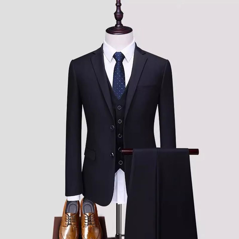 02 New Suit Set Men's Business Dress Professional Suit Slim Wedding Best Man Dress