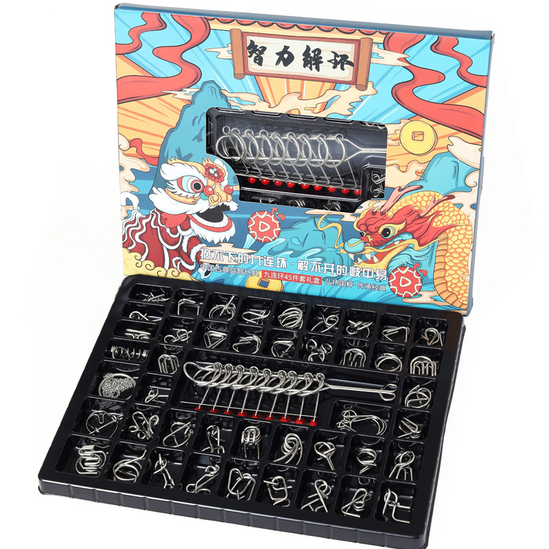 Nueve traje de cadena anillo de desbloqueo hebilla de inteligencia Luban bloqueo niños descompresión juguetes educativos para adultos Kong Ming Bloqueo de desbloqueo anillo de desbloqueo